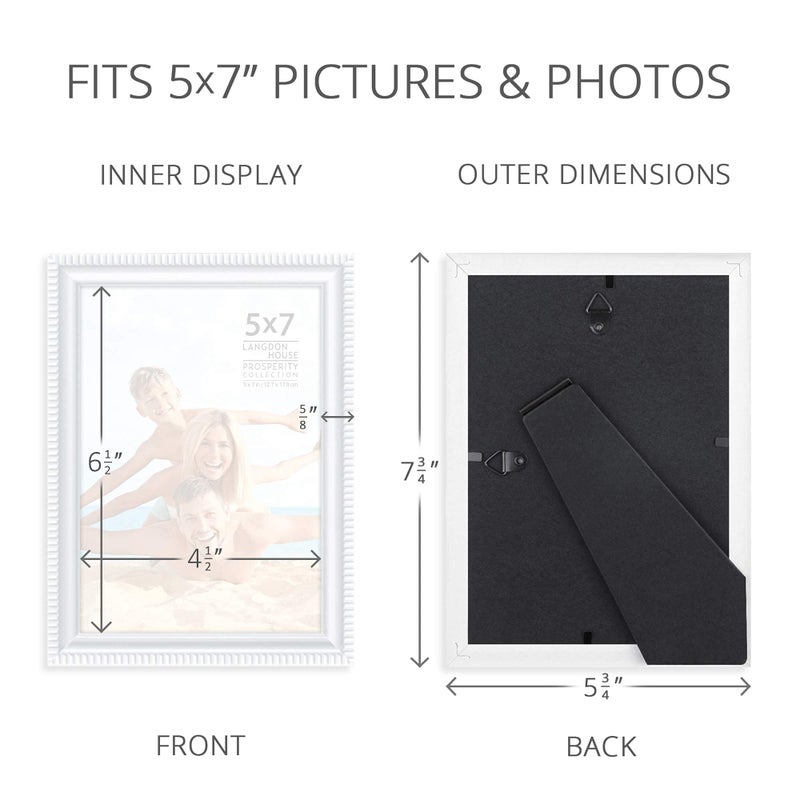 Langdon House 5x7 White Picture Frame, Contemporary Frame, Wall Mount or Table Top, Prosperity Collection - Image 3